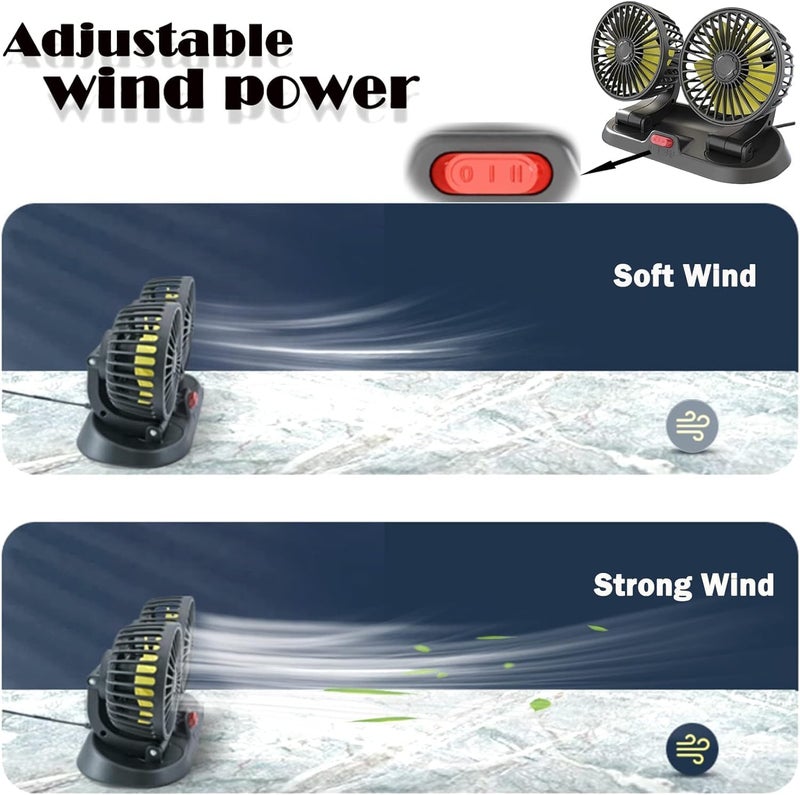 MICLSRS 12 Volt Dual-Head Car Fan，Dashboard Fan for Car, 360 Degrees Rotatable, Powerful Cooling Solution for Car Vehicle SUV RV (Cigarette Lighter Powered) - Image 5